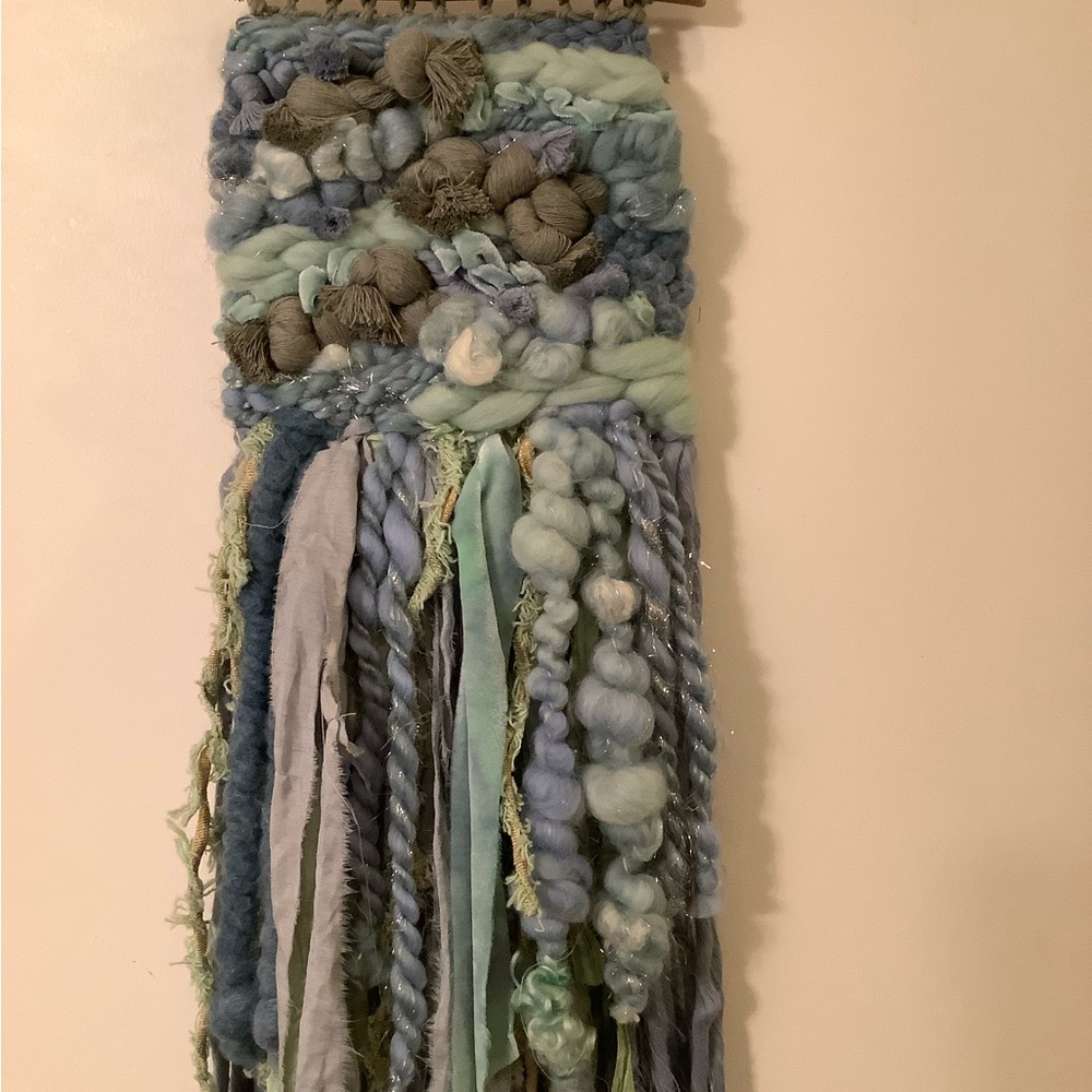 Macrame Woven Wall Hanging in ocean shades, light turquoise, green, mixed